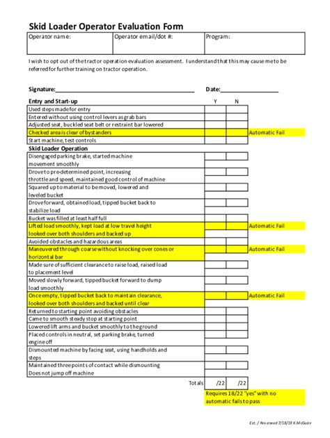 skid steer evaluation form|Evaluation Guide for Skills Demonstration .